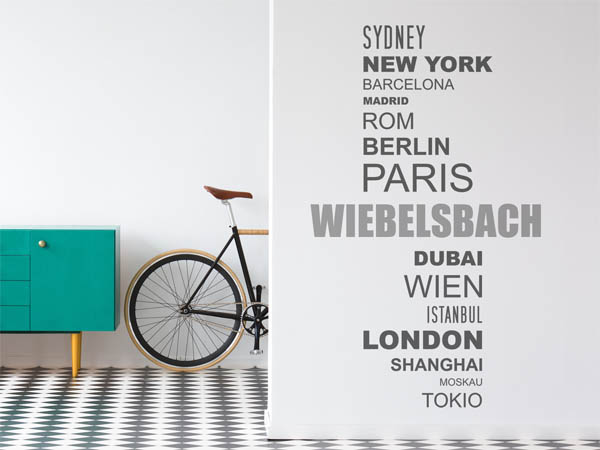 Wandtattoo Wiebelsbach mit Weltstädten