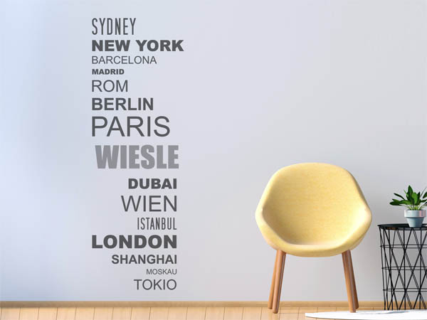 Wandtattoo Wiesle mit Weltstädten