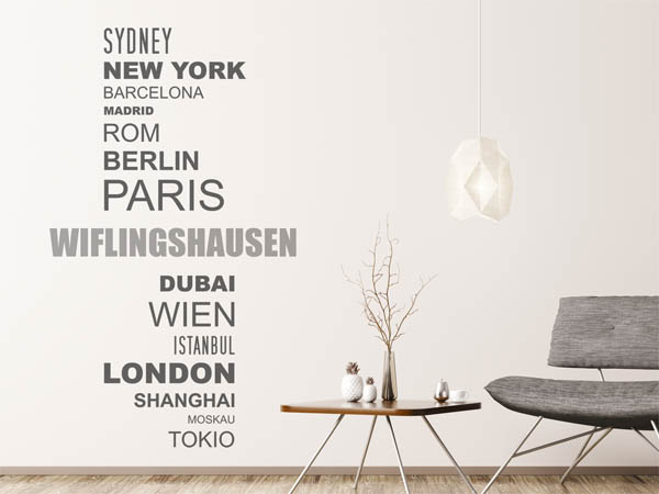 Wandtattoo Wiflingshausen mit Weltstädten
