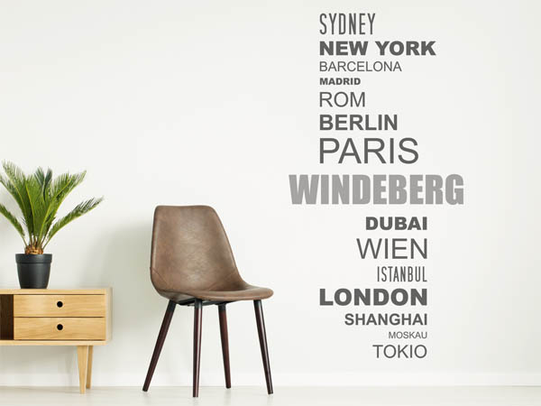 Wandtattoo Windeberg mit Weltstädten