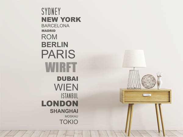 Wandtattoo Wirft mit Weltstädten