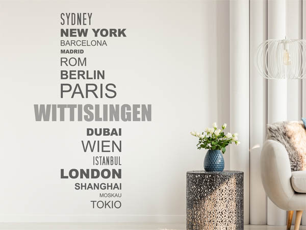 Wandtattoo Wittislingen mit Weltstädten