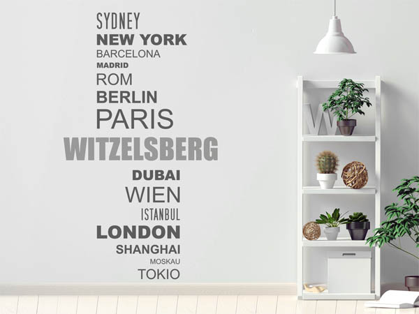 Wandtattoo Witzelsberg mit Weltstädten