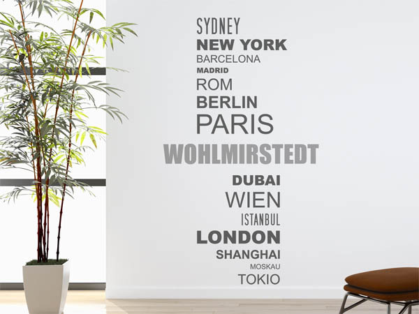 Wandtattoo Wohlmirstedt mit Weltstädten