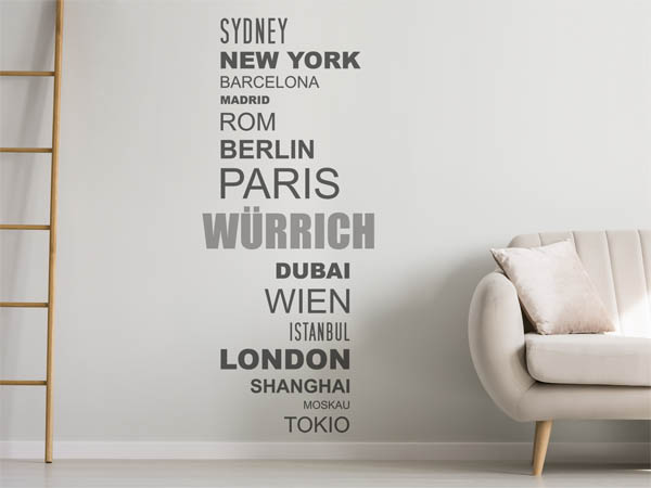 Wandtattoo Würrich mit Weltstädten
