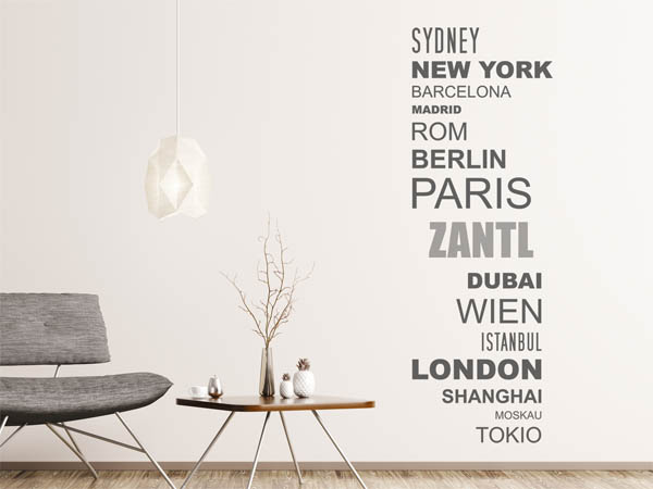 Wandtattoo Zantl mit Weltstädten