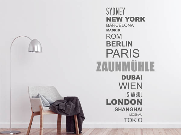 Wandtattoo Zaunmühle mit Weltstädten