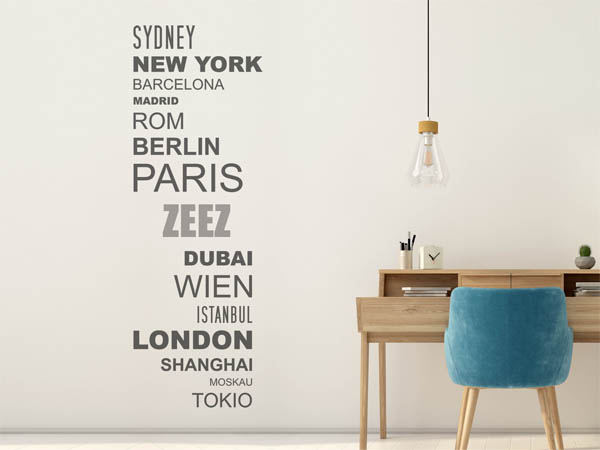 Wandtattoo Zeez mit Weltstädten