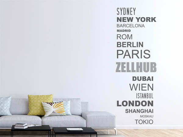 Wandtattoo Zellhub mit Weltstädten