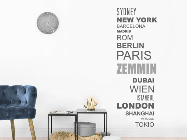 Wandtattoo Zemmin mit Weltstädten