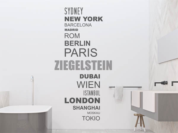 Wandtattoo Ziegelstein mit Weltstädten