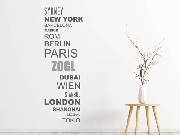 Wandtattoo Zogl mit Weltstädten