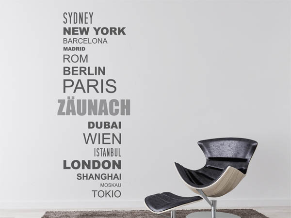 Wandtattoo Zäunach mit Weltstädten