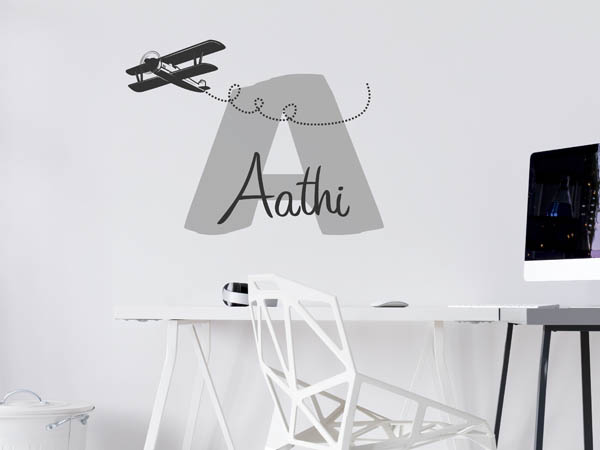 Wandtattoo Aathi mit Flugzeug