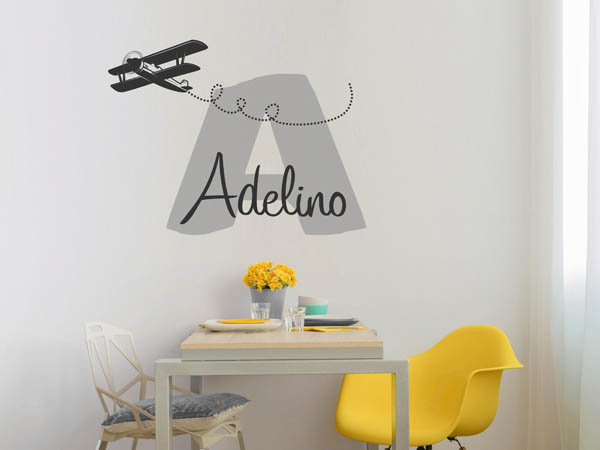 Wandtattoo Adelino mit Flugzeug