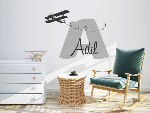 Wandtattoo Adil mit Flugzeug