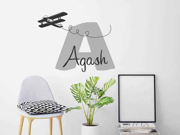 Wandtattoo Agash mit Flugzeug
