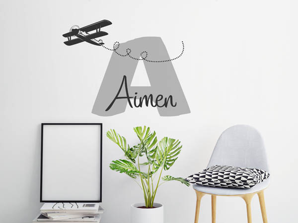 Wandtattoo Aimen mit Flugzeug