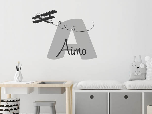 Wandtattoo Aimo mit Flugzeug