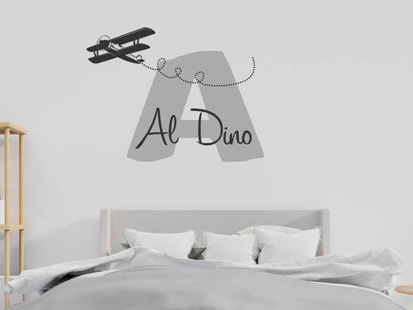 Wandtattoo Al Dino mit Flugzeug