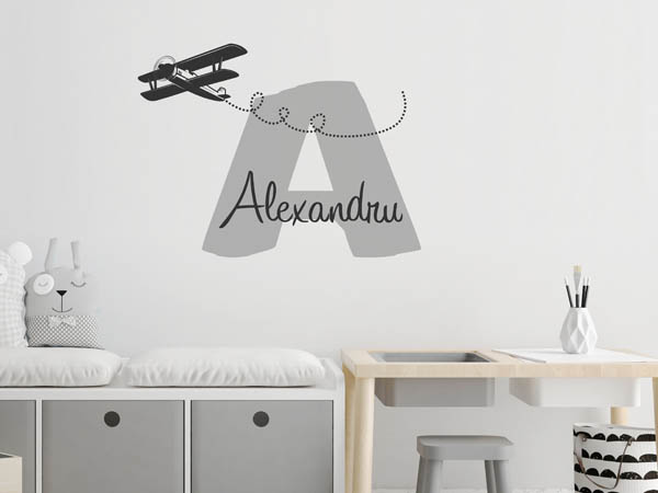 Wandtattoo Alexandru mit Flugzeug