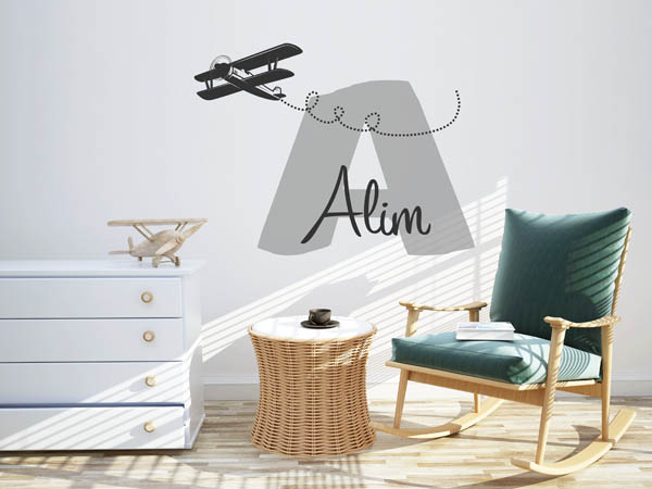 Wandtattoo Alim mit Flugzeug