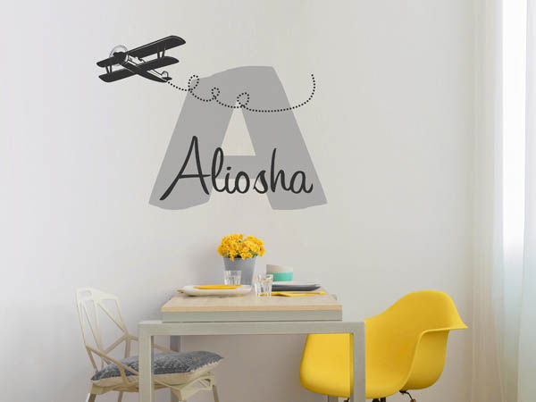 Wandtattoo Aliosha mit Flugzeug