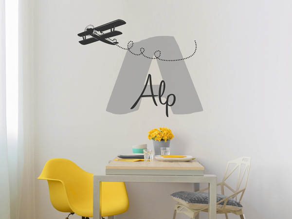 Wandtattoo Alp mit Flugzeug