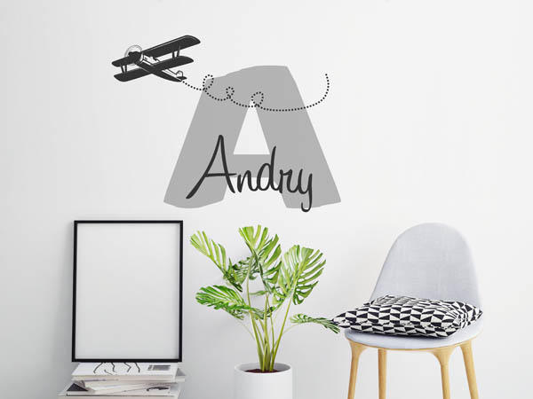 Wandtattoo Andry mit Flugzeug