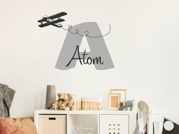 Wandtattoo Atom mit Flugzeug