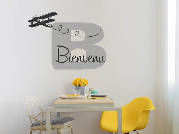 Wandtattoo Bienvenu mit Flugzeug