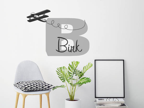 Wandtattoo Birk mit Flugzeug