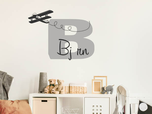 Wandtattoo Bjørn mit Flugzeug