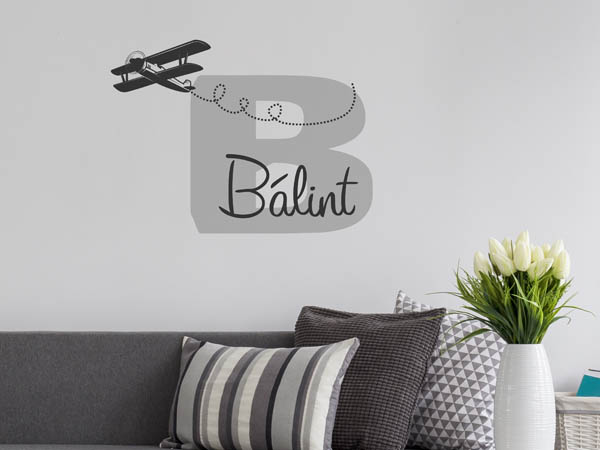 Wandtattoo Bálint mit Flugzeug
