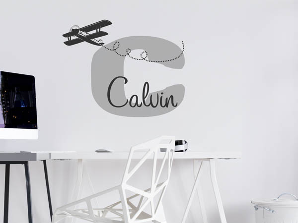 Wandtattoo Calvin mit Flugzeug