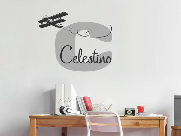 Wandtattoo Celestino mit Flugzeug