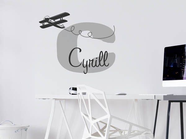 Wandtattoo Cyrill mit Flugzeug