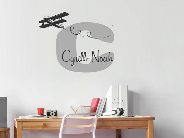 Wandtattoo Cyrill-Noah mit Flugzeug