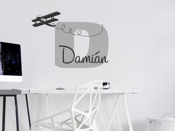 Wandtattoo Damián mit Flugzeug
