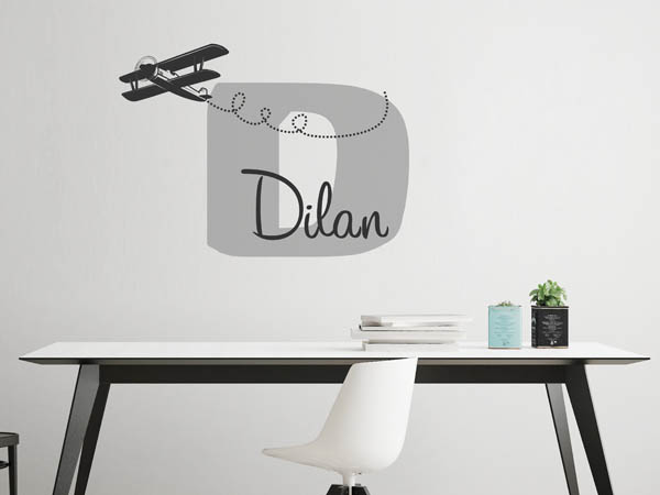 Wandtattoo Dilan mit Flugzeug