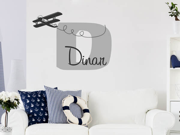 Wandtattoo Dinar mit Flugzeug