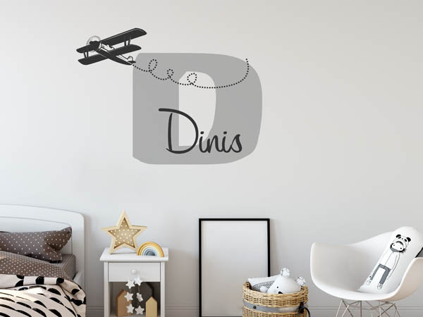 Wandtattoo Dinis mit Flugzeug