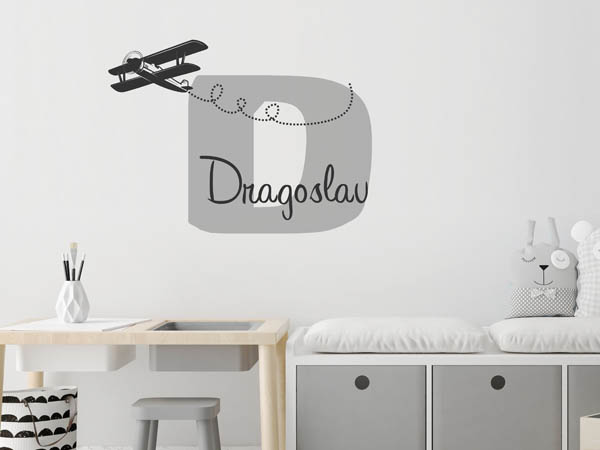 Wandtattoo Dragoslav mit Flugzeug