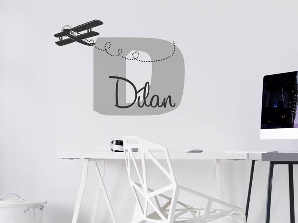 Wandtattoo Dílan mit Flugzeug