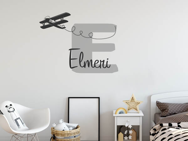 Wandtattoo Elmeri mit Flugzeug