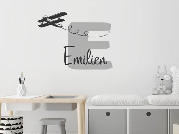 Wandtattoo Emilien mit Flugzeug
