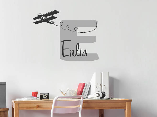 Wandtattoo Erlis mit Flugzeug