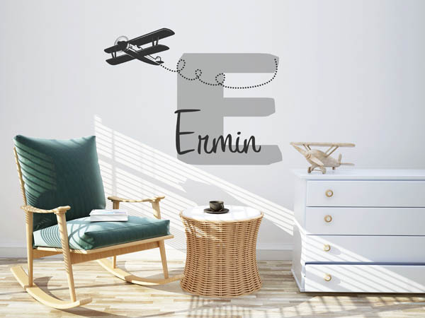 Wandtattoo Ermin mit Flugzeug
