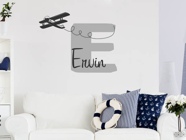 Wandtattoo Ervin mit Flugzeug
