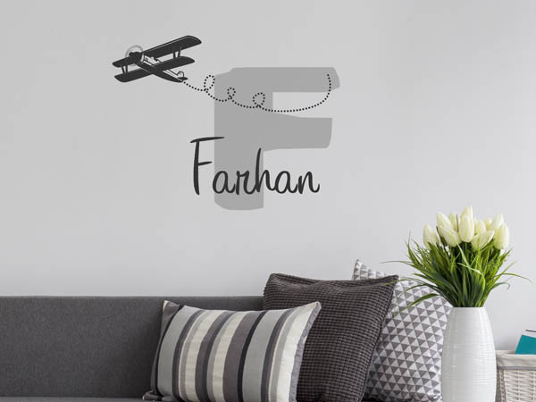 Wandtattoo Farhan mit Flugzeug